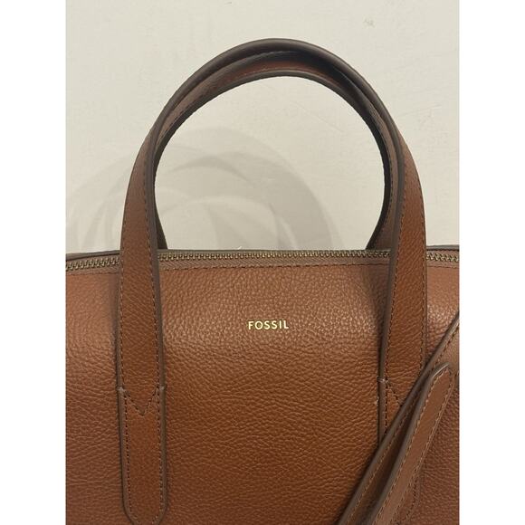NWT Fossil Sydney Satchel Handbag Crossbody Strap Medium Brown Leather - Picture 2 of 15